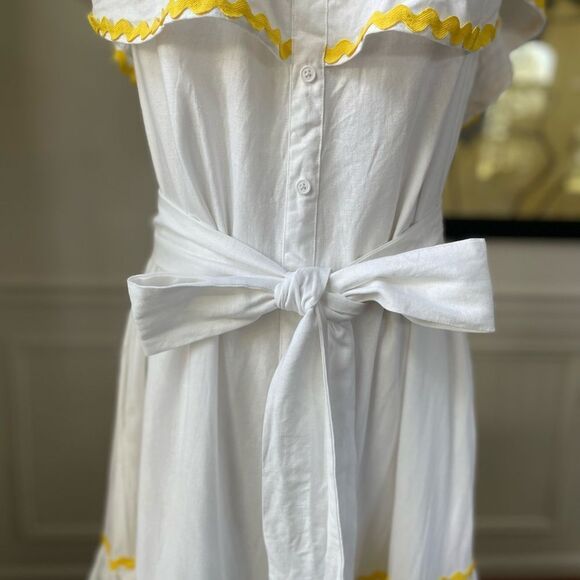 Lisa Marie Fernandez for Target Ric Rac Off The Shoulder Dress White Yellow XL - Picture 5 of 12